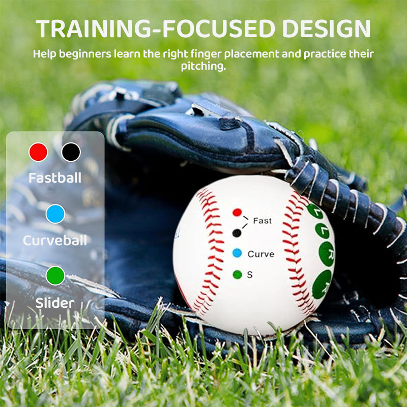 Competition Training Baseball with Finger Placement Markers for Pitching