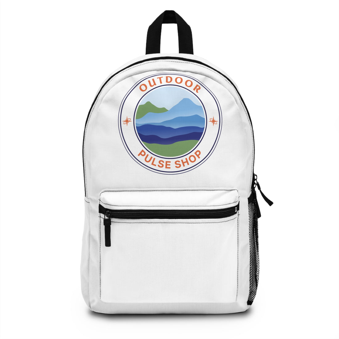 Outdoor Pulse Shop Mountain Logo Backpack — Scenic Hiking Daypack