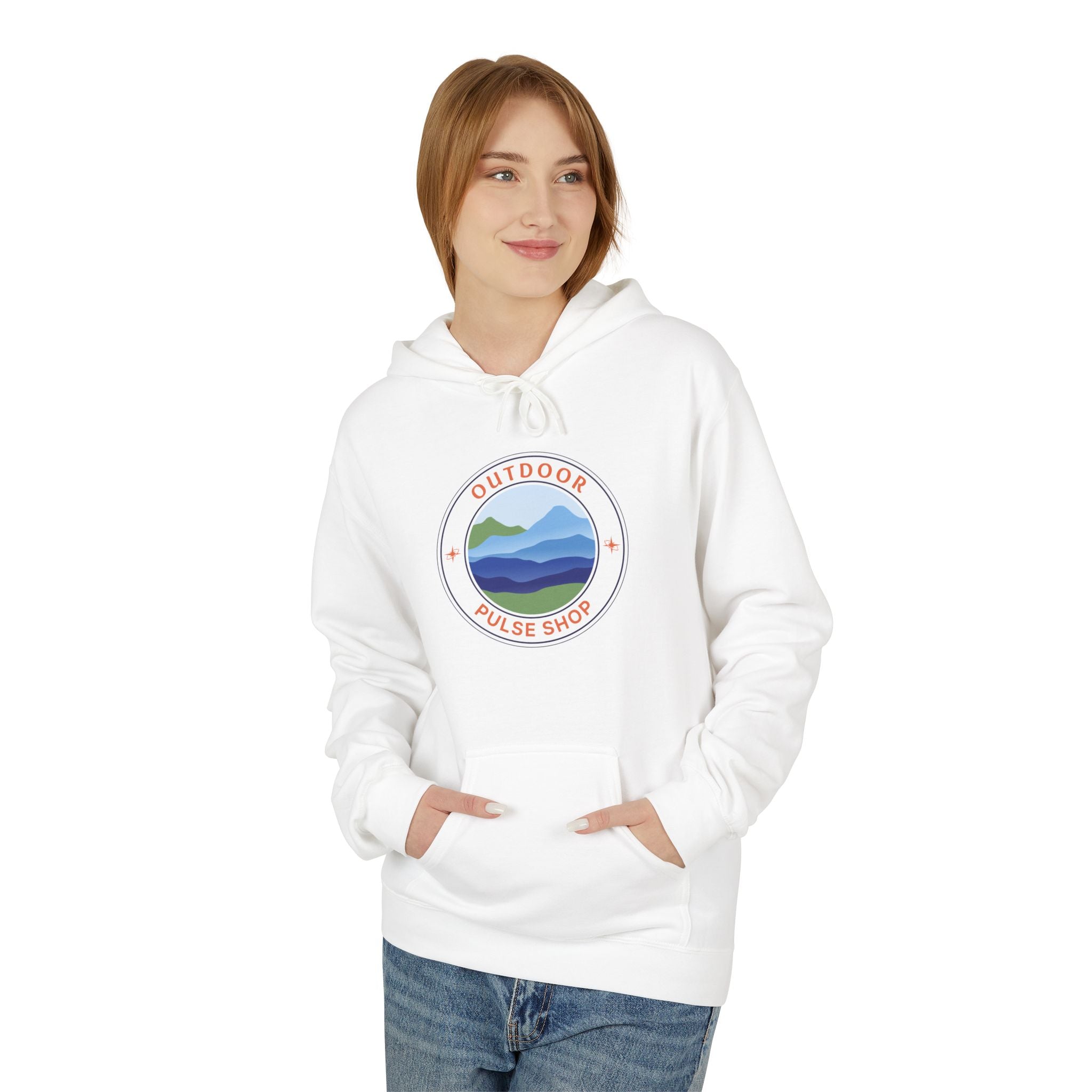 Outdoor Pulse Shop Hoodie — Mountain Badge Logo Pullover