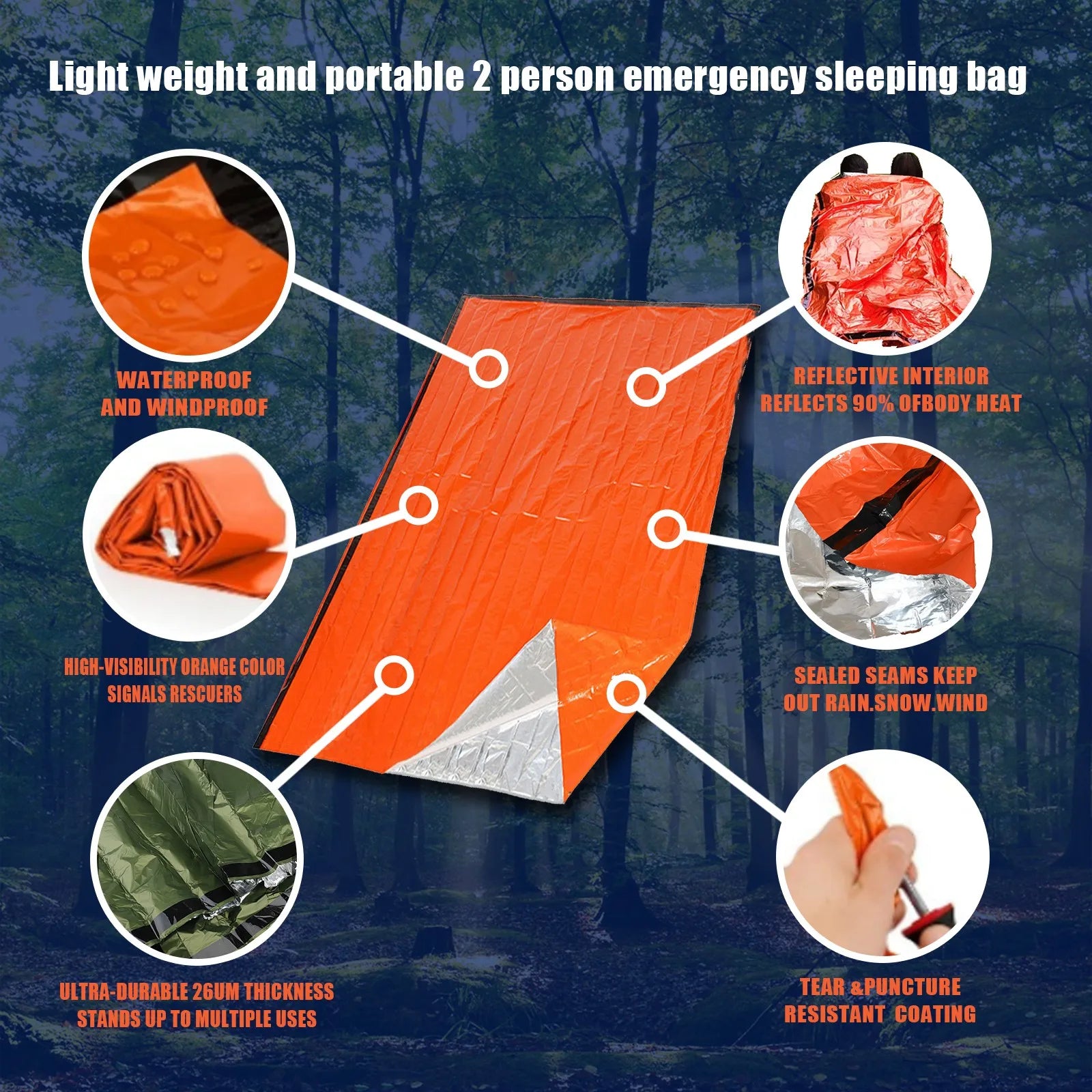 Portable Waterproof Emergency Survival Sleeping Bag for Camping and Rescue