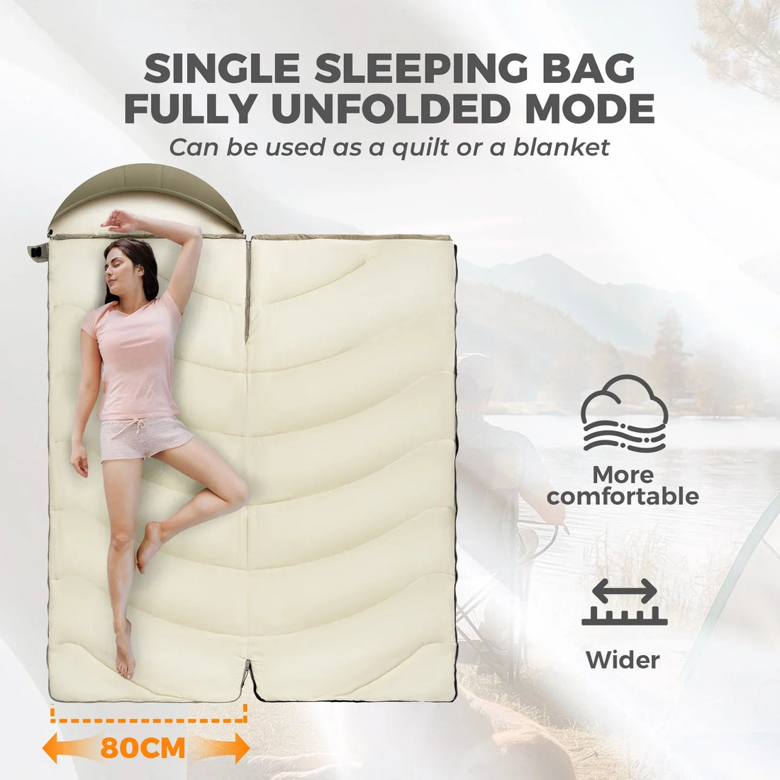 Cotton Envelope Sleeping Bag with Compression Sack for Camping
