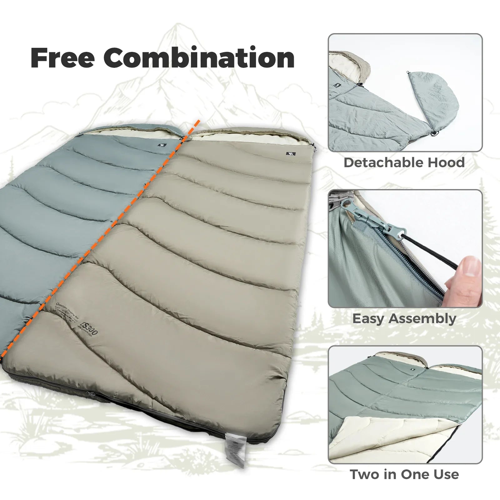Cotton Envelope Sleeping Bag with Compression Sack for Camping