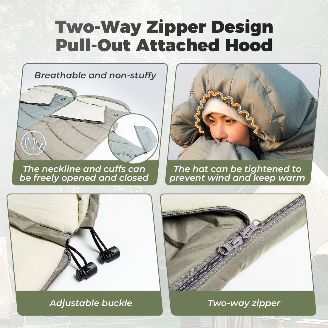 Cotton Envelope Sleeping Bag with Compression Sack for Camping
